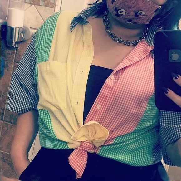 Vintage Tops - Oversized Vintage Multi-Color Plaid Button Up Shirt  Large
